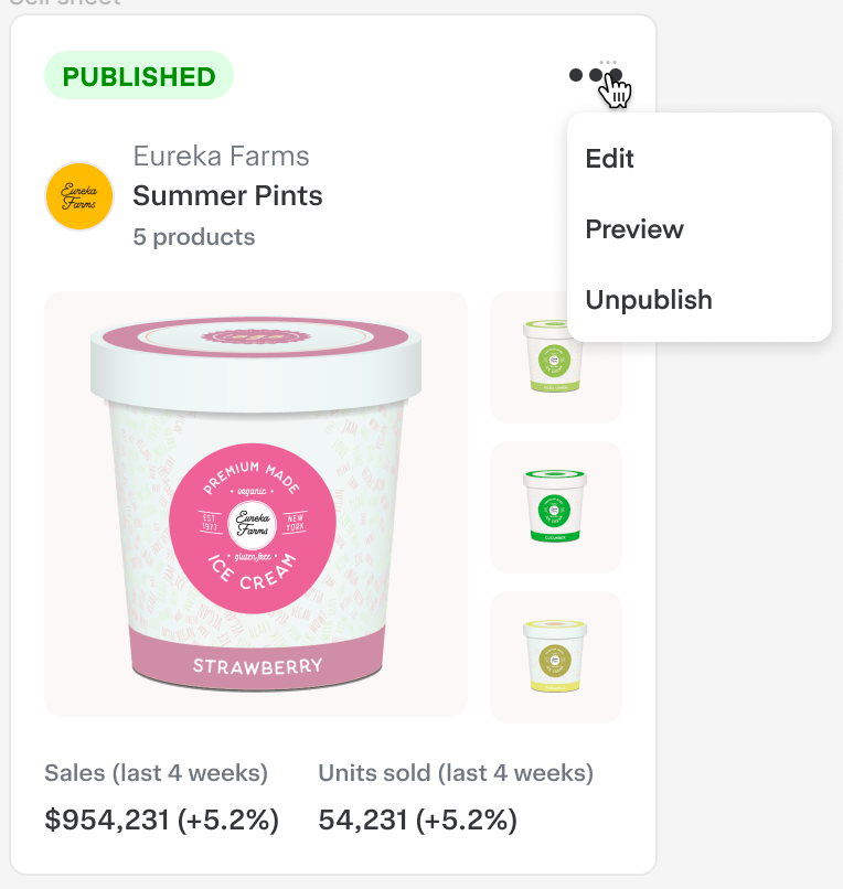 Shows unpublish sell sheet option