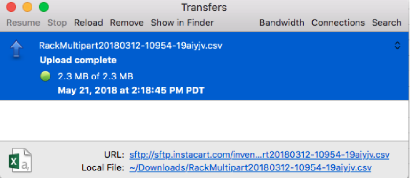 Upload complete SFTP confirmation