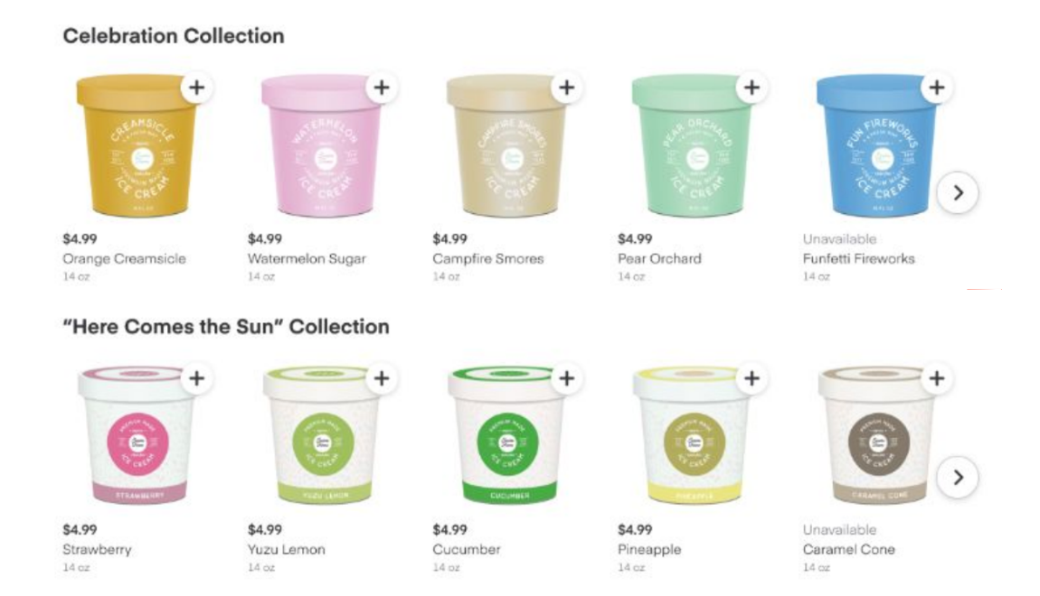 Shows a standard product collection