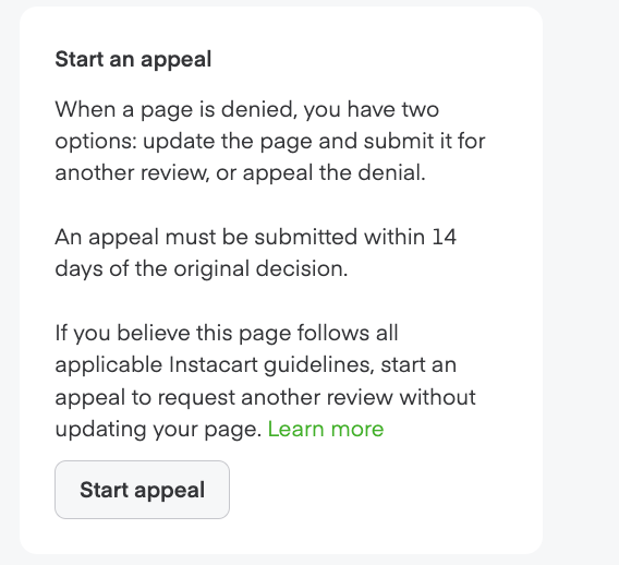 Shows start an appeal modal