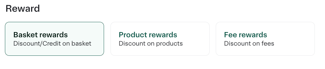 Shows the Basket rewards, Product rewards, and Fee rewards buttons.